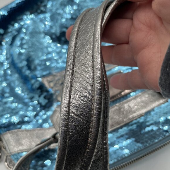 Limited Edition Coach Poppy 16303 Turquoise Sequin Bag w/ Silver Strap - Picture 7 of 16